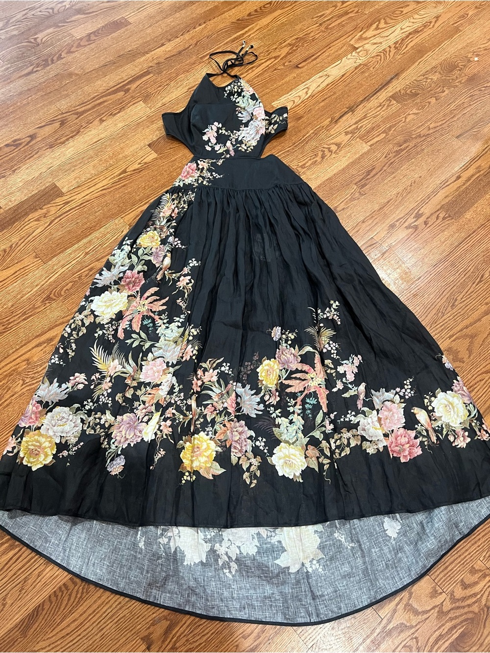 $895 Zimmermann Tallow Halter Midi Dress in Black Multi Floral - Size 3 (US 10) - Picture 6 of 15